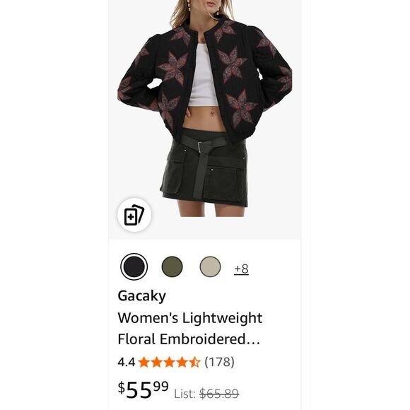 Gacaky Lightweight Floral Embroidered Cropped Quilted Jacket -S - Picture 8 of 9